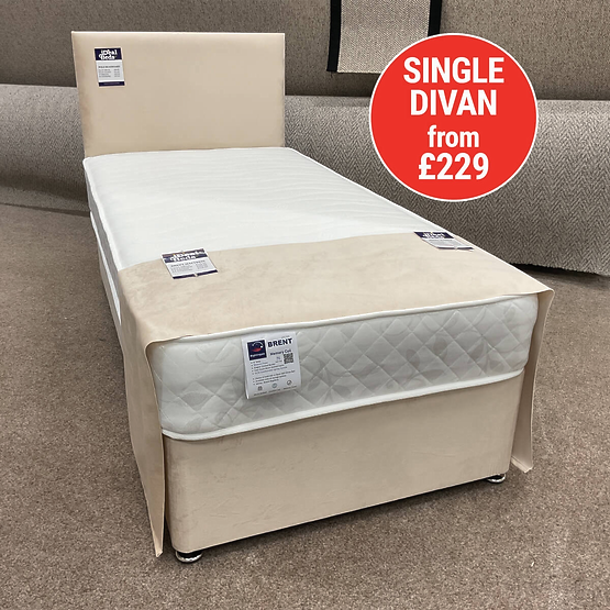 Blue single divan bed with built-in side storage drawers on display at Ideal Beds Chesterfield.